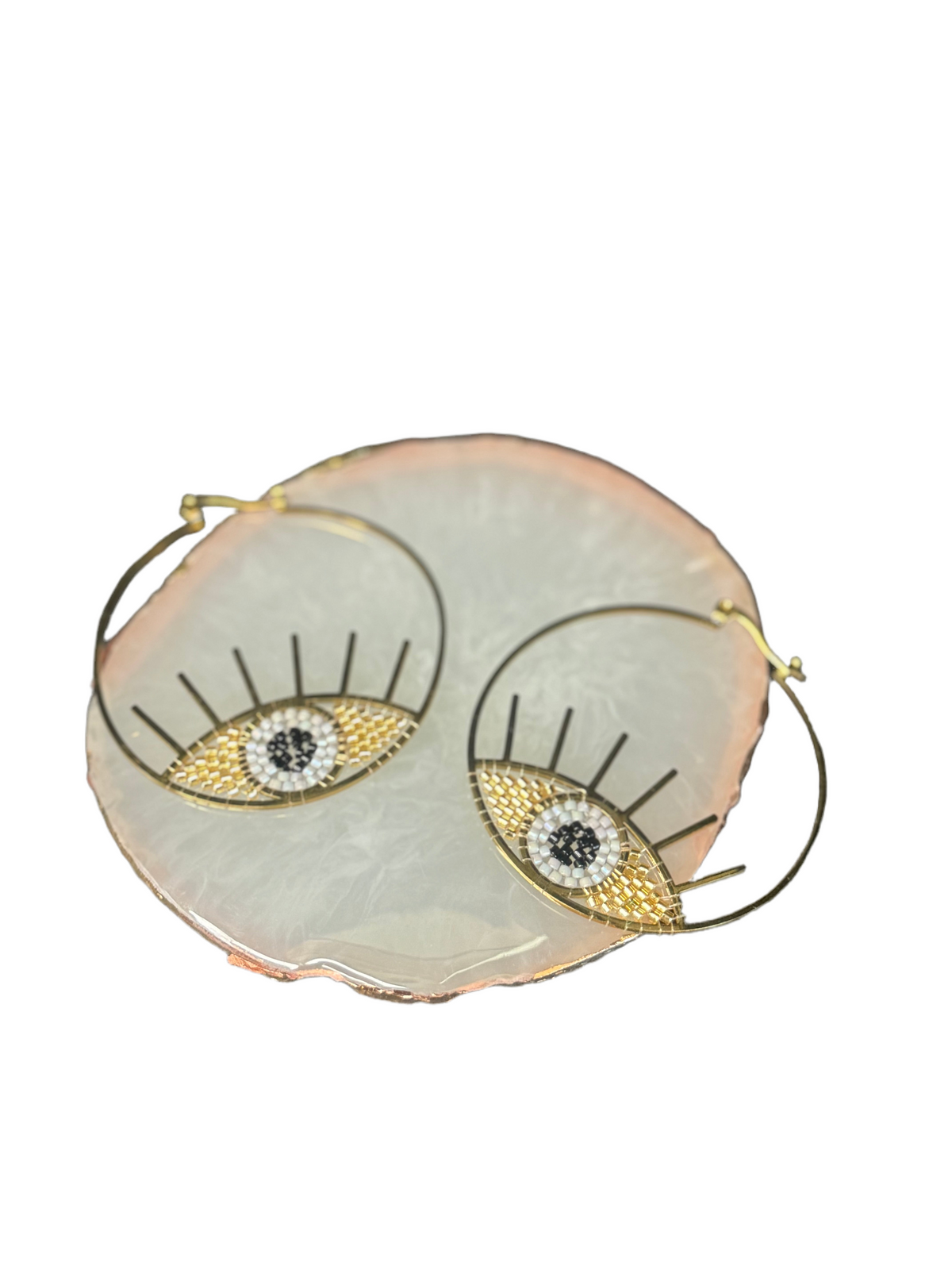Evil Eye Beaded Gold Hoop Earrings