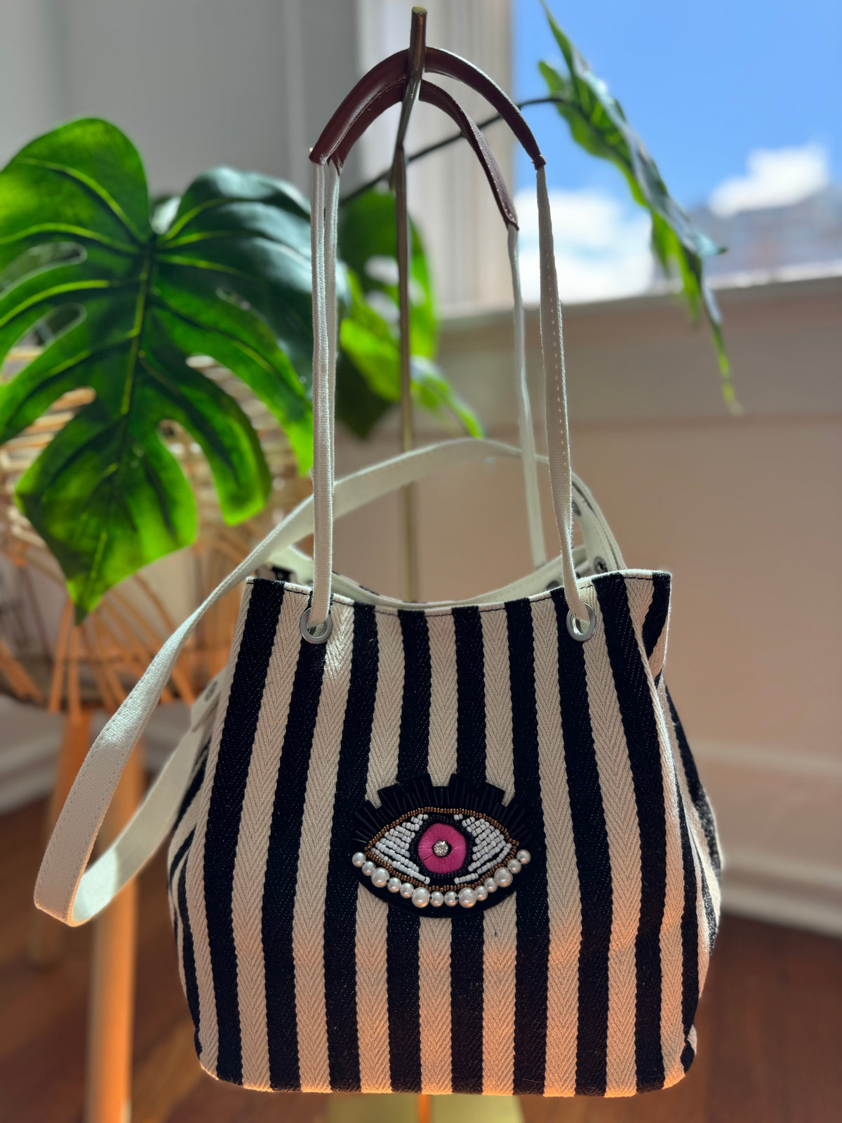 Evil Eye Striped Tote Bag