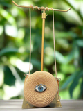 Evil Eye Boho Straw Tan Bag