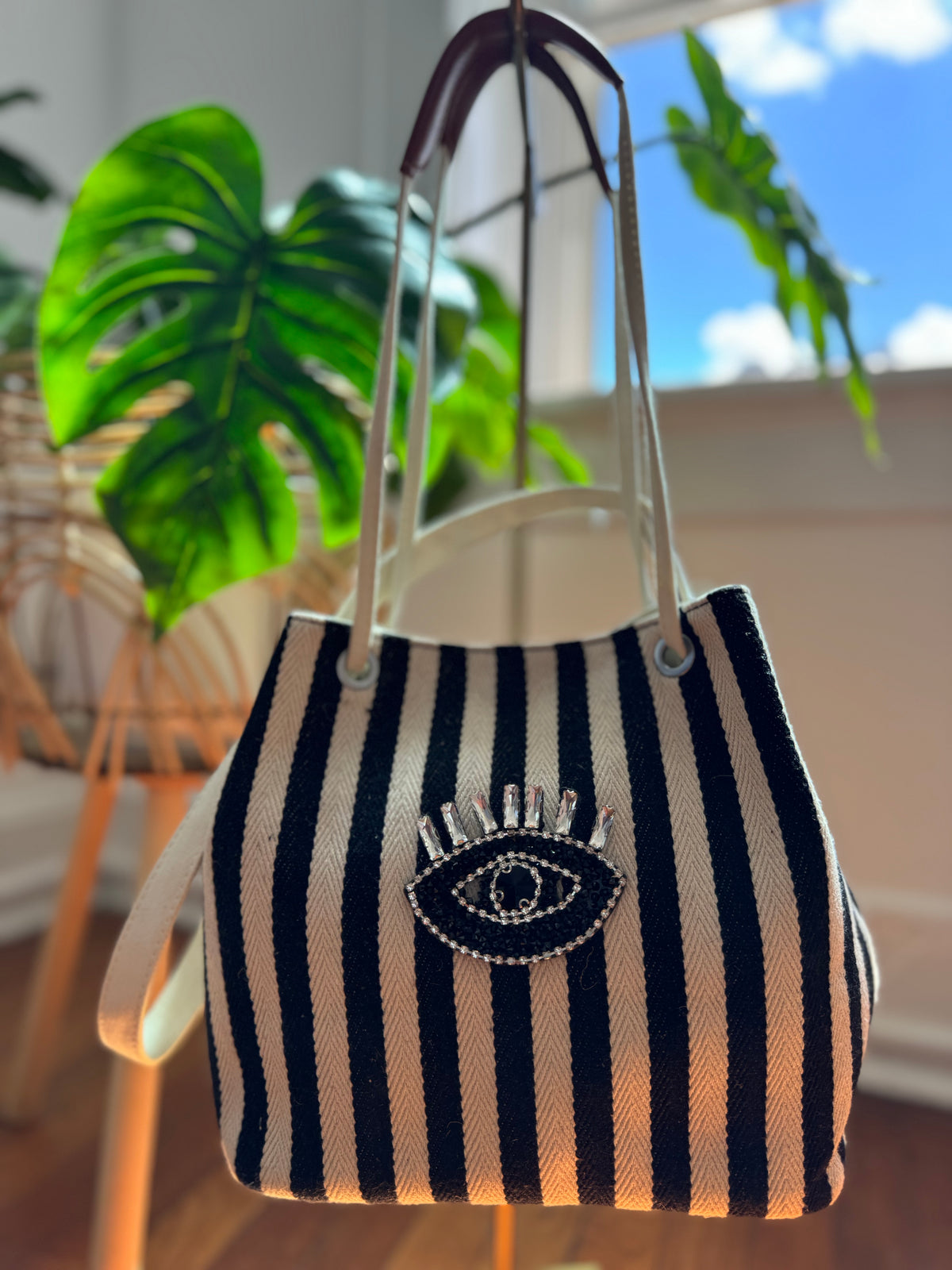 Evil Eye Striped Tote Bag