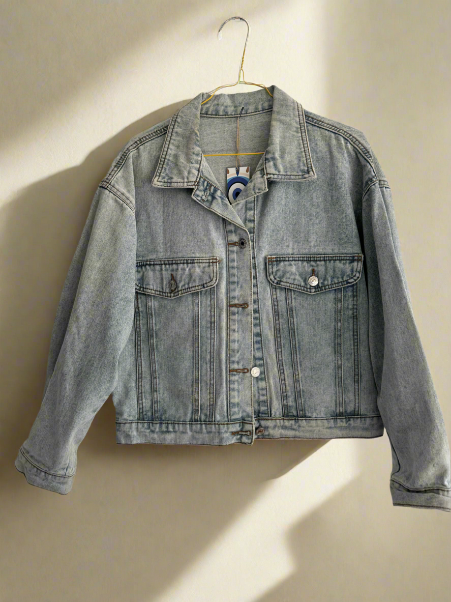 Hamsa Hand Oversized Denim Jacket